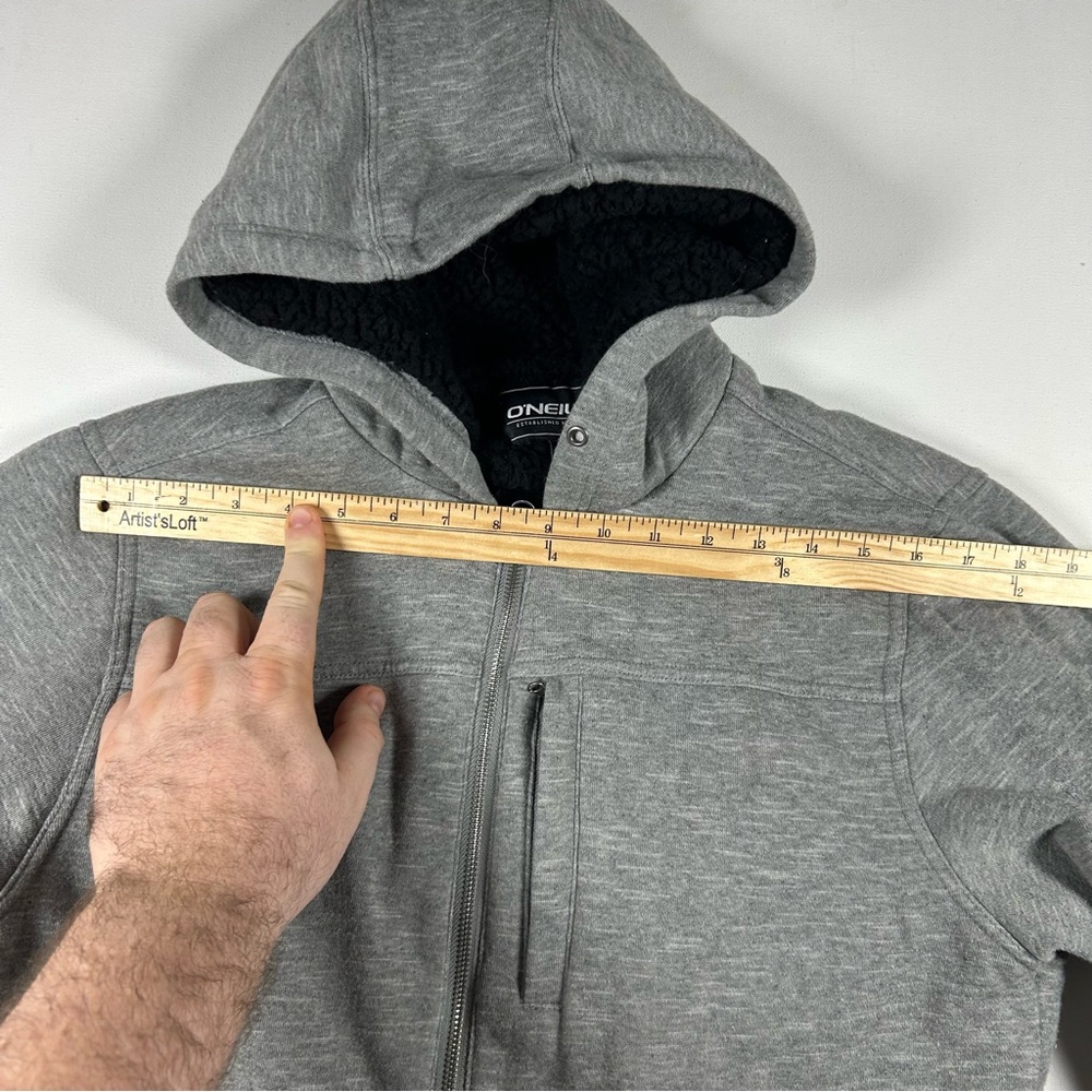 O' Neill Mens Gray Hooded Sherpa Lined Full Zip Jacket Hoodie Medium Surf Chore - Picture 7 of 9